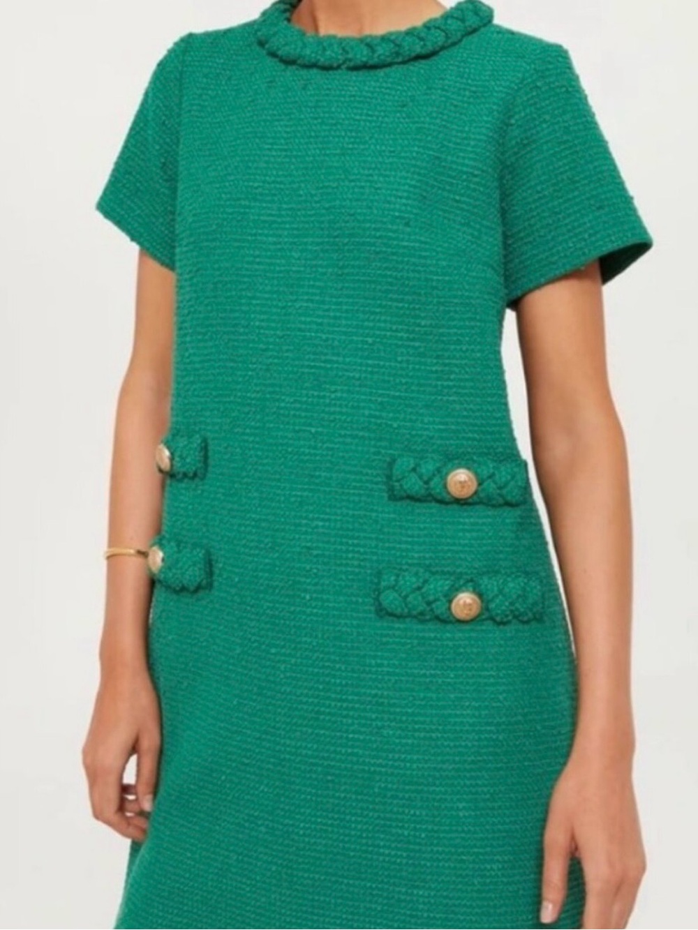 Tuckernuck Emerald Green Braided-Trim Shift Dress